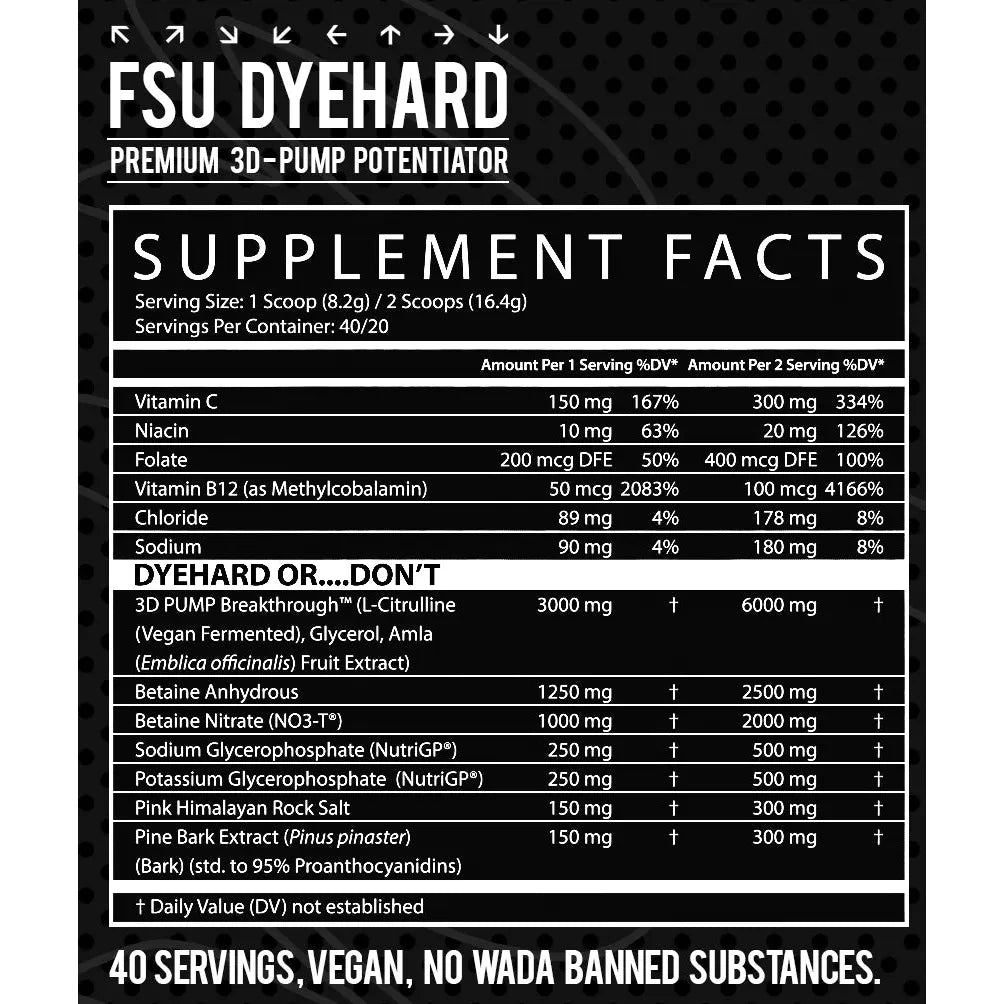 Inspired Nutraceuticals FSU Dyehard™ Non-Stim Pump Pre Max Muscle Orlando