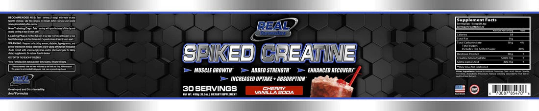 Spiked Creatine Powder - Creatine, Dextrose, and Alpha-Lipoic Acid - for Sport Workout Support & Performance - 30 Servings