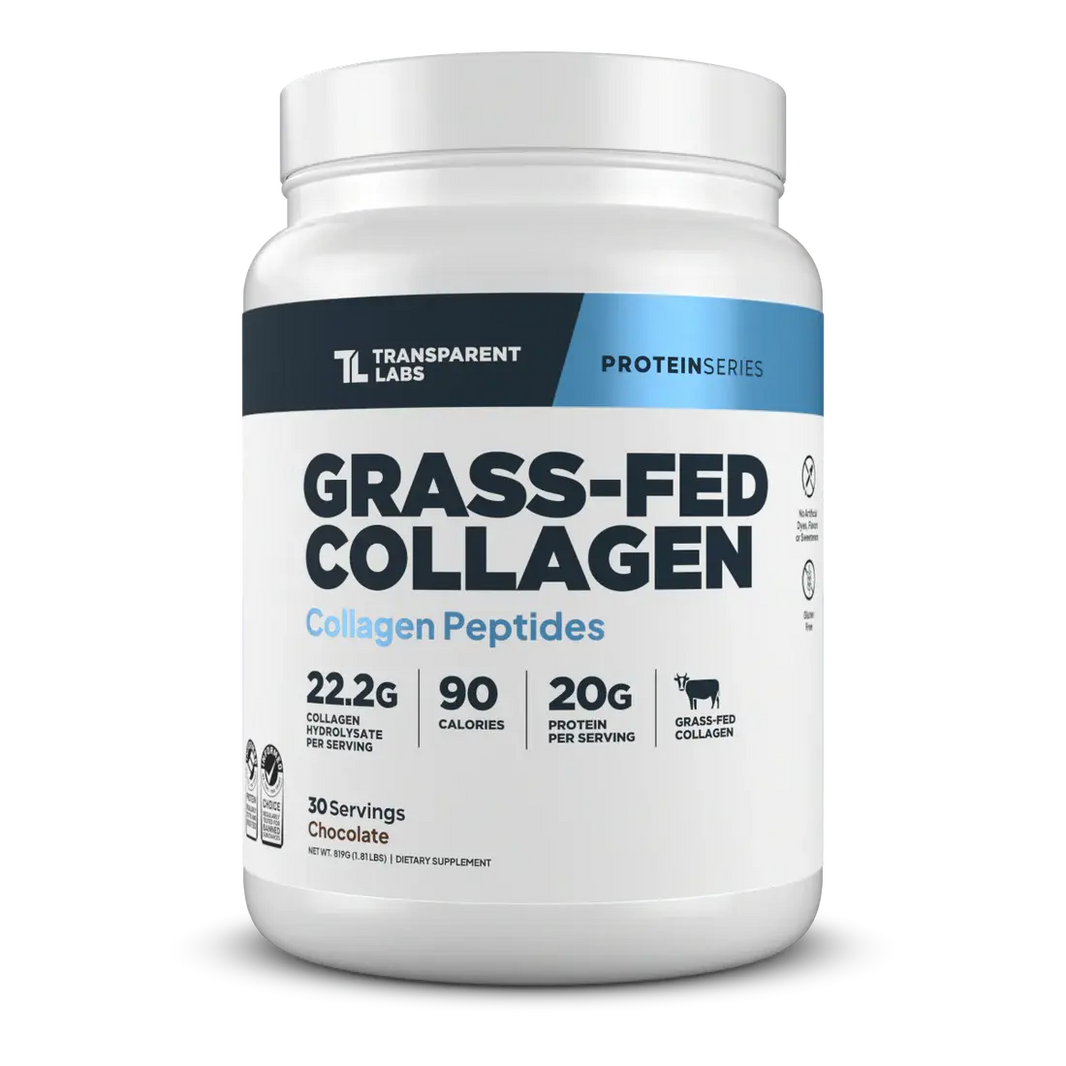 Transparent Labs Grass-Fed Collagen supplement container on a white background