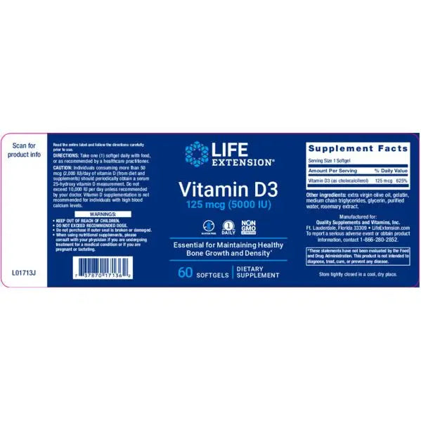 Vitamin D3 125 mcg (5000 IU), 60 softgels Max Muscle Orlando