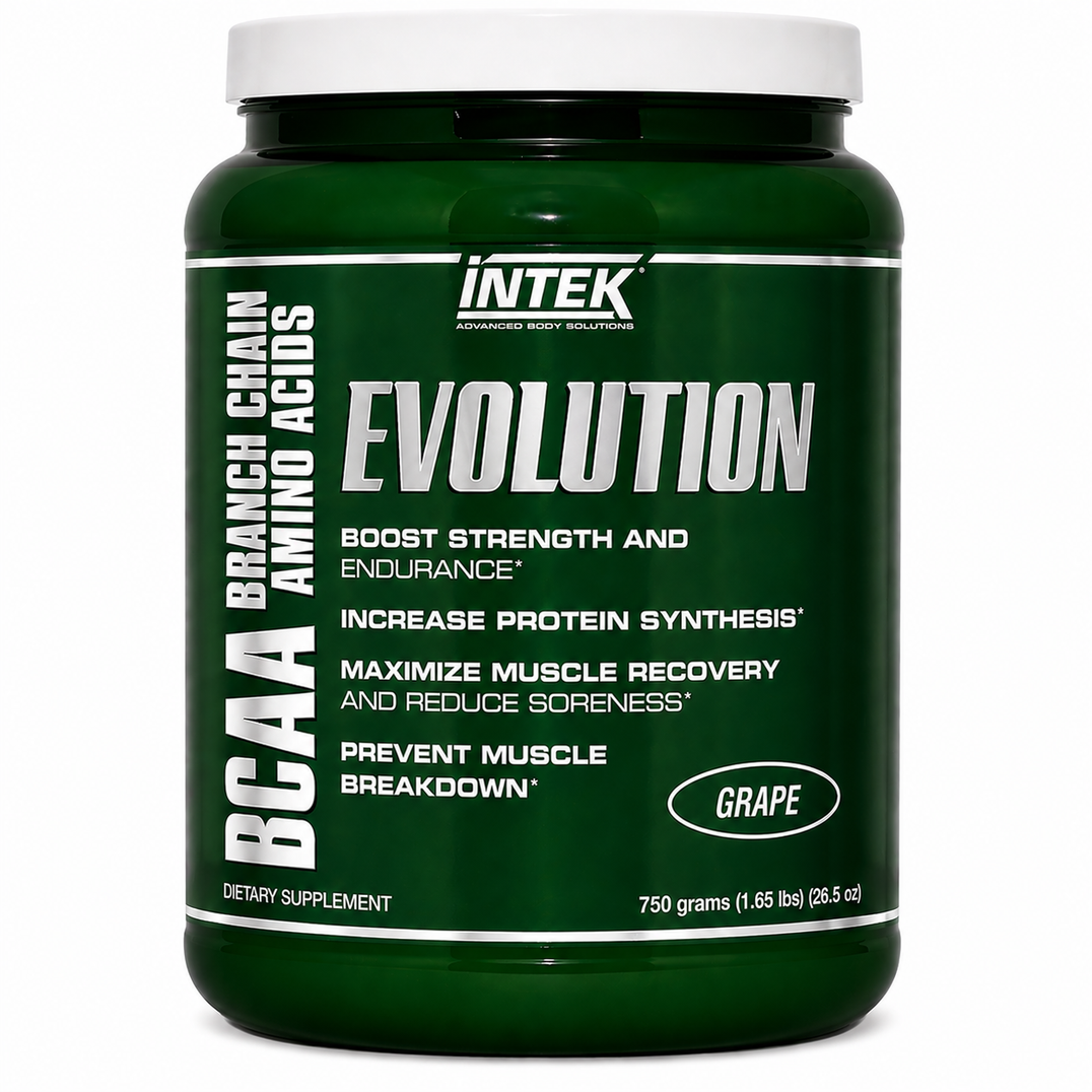 Intek Evolution BCAA supplement container on a white background