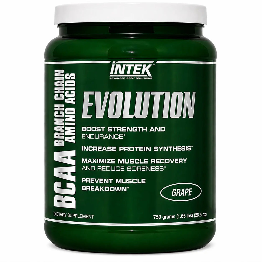 Intek Evolution BCAA supplement container on a white background