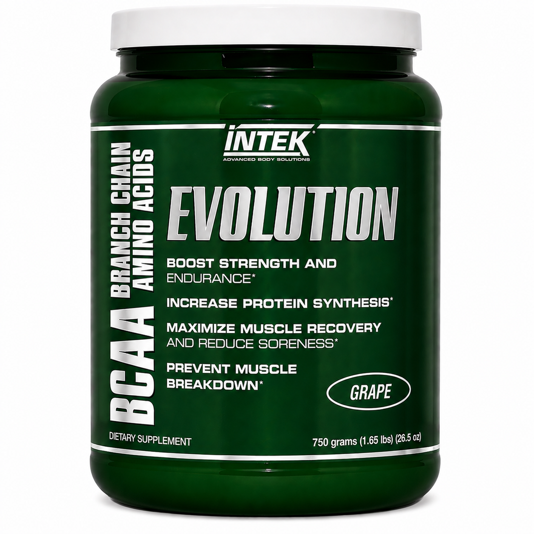 Intek Evolution BCAA supplement container on a white background