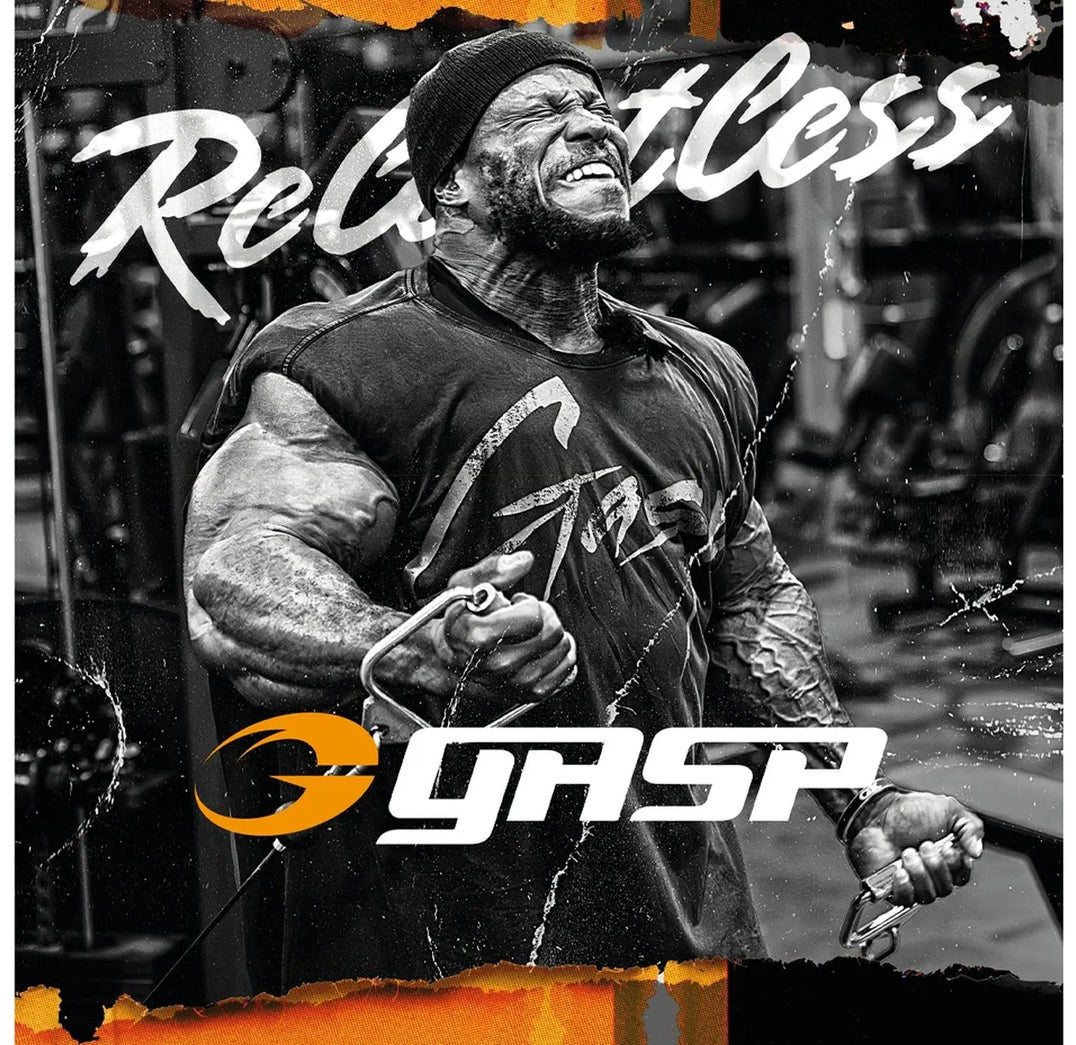 Bodybuilder training in GASP Relentless gear