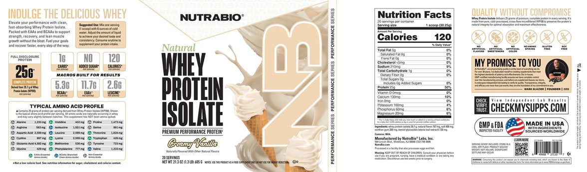 NutraBio |Natural Whey Protein Isolate