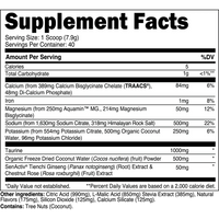 Supplement facts label with detailed nutritional information on a white background