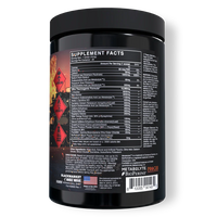 Black supplement container with supplement facts label on a white background