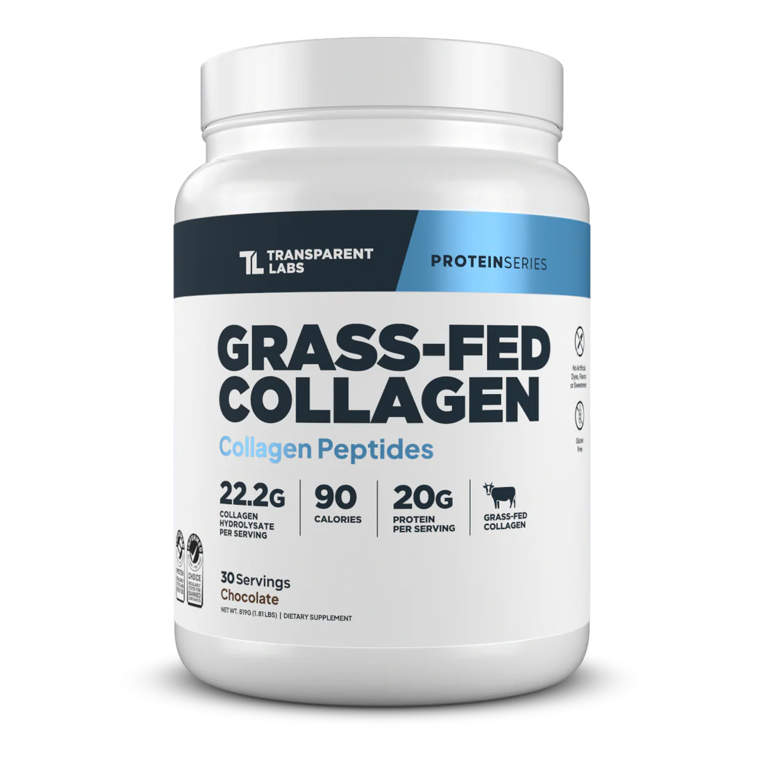 Transparent Labs Grass-Fed Collagen supplement container on a white background