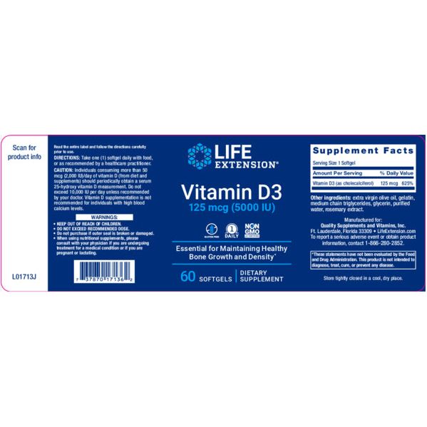 Vitamin D3 125 mcg (5000 IU), 60 softgels Max Muscle Orlando