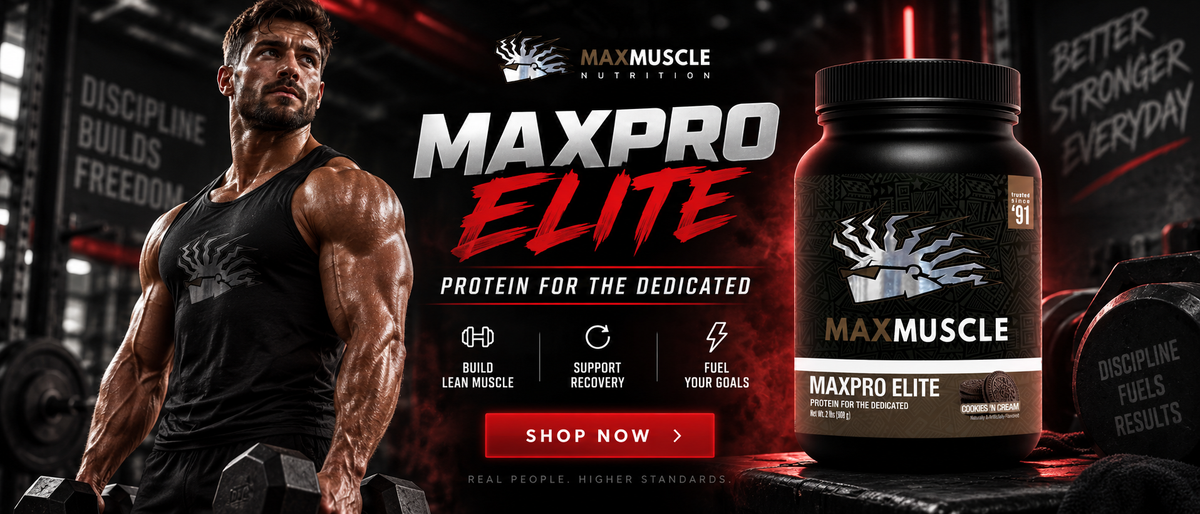 MaxPro Elite protein with fitness athlete - Max Muscle Nutrition