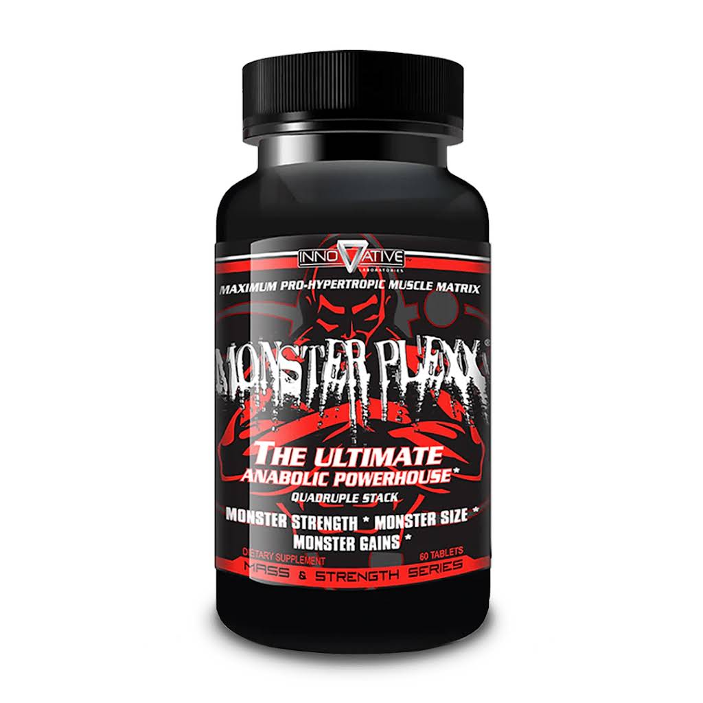 Black supplement bottle labeled 'Monster Puk5' on a white background