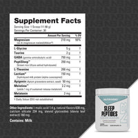 Supplement facts label and container of Nutrabio Sleep Peptides on a branded background