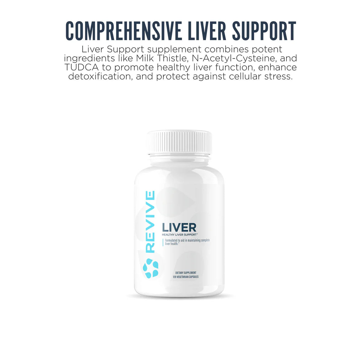 Liver support supplement bottle with text on a white background